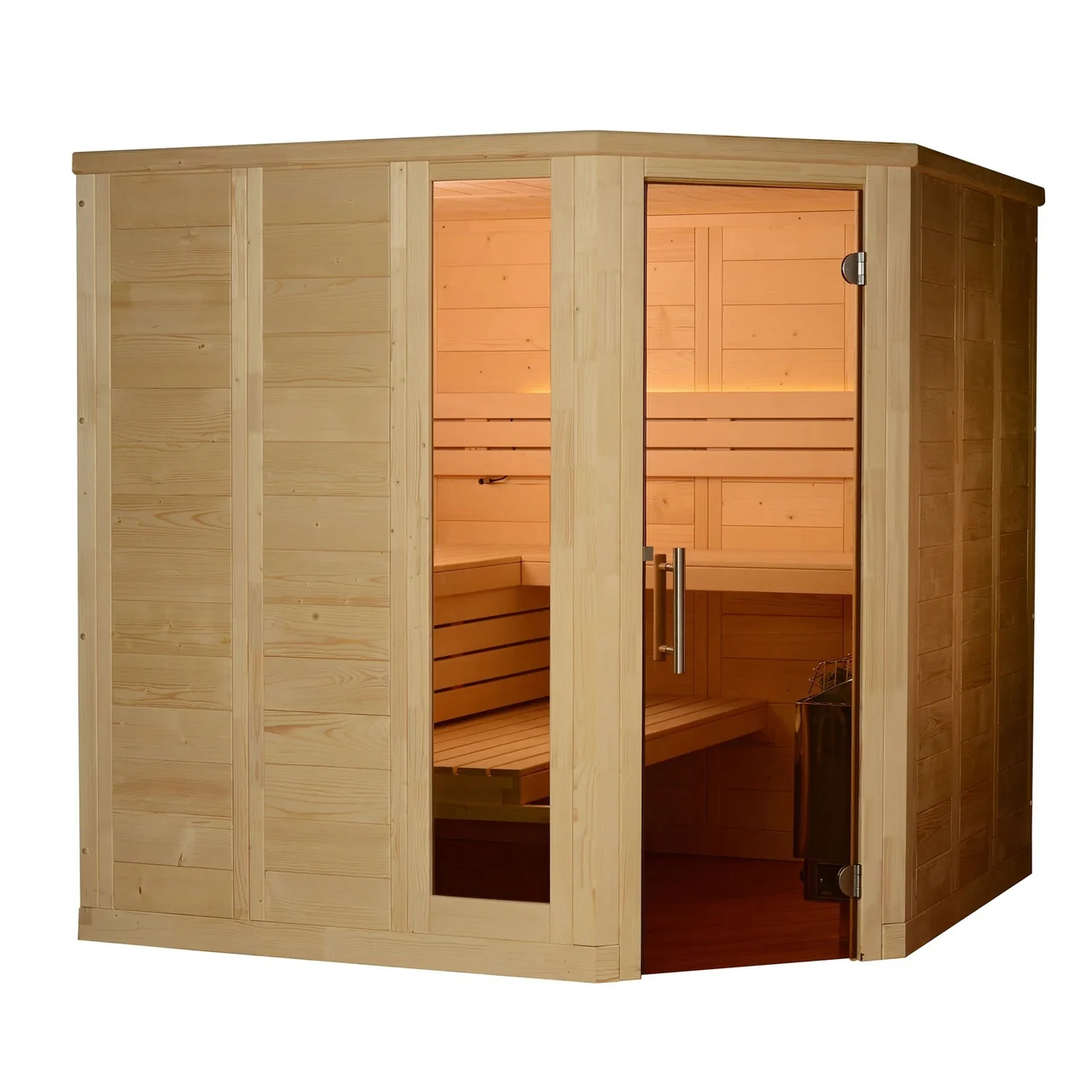 Supplier catalog corner indoor sauna room used as a custom configuration reference
