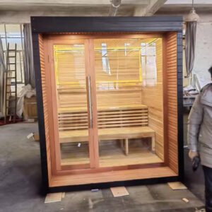 Black Frame Indoor Sauna Cabin with Glass Front