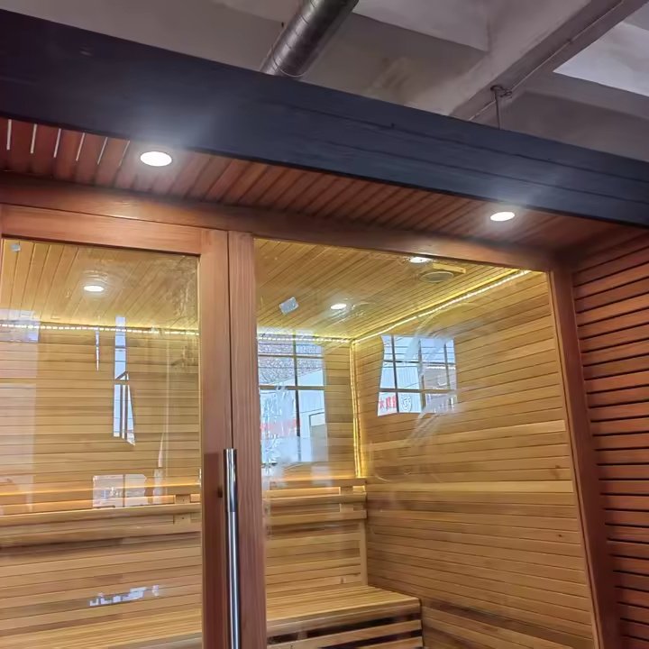 Black Frame Indoor Sauna Cabin with Glass Front